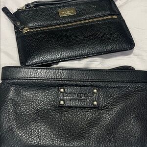 kate spade Black Pebbled Leather Wristlet Set with Gold Hardware